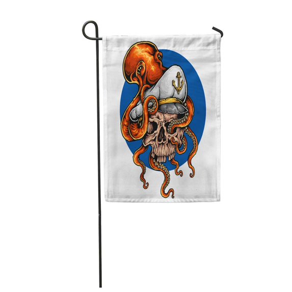 KDAGR Blue Tattoo of Octopus Holding Captain Skull with Tentacle Kraken Aggressive ANC Garden Flag Decorative Flag House Banner 28x40 inch