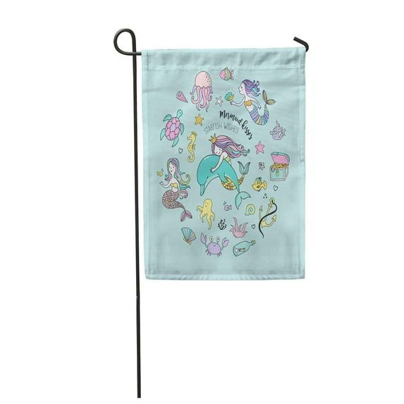 KDAGR Blue Under The Sea Little Mermaid Fishes and Starfish Garden Flag Decorative Flag House Banner 12x18 inch
