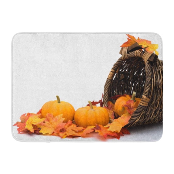 KDAGR Brown Border Fall Leaves Pumpkins in Cornucopia Autumn Scene Red Leaf Horn Doormat Floor Rug Bath Mat 23.6x15.7 inch