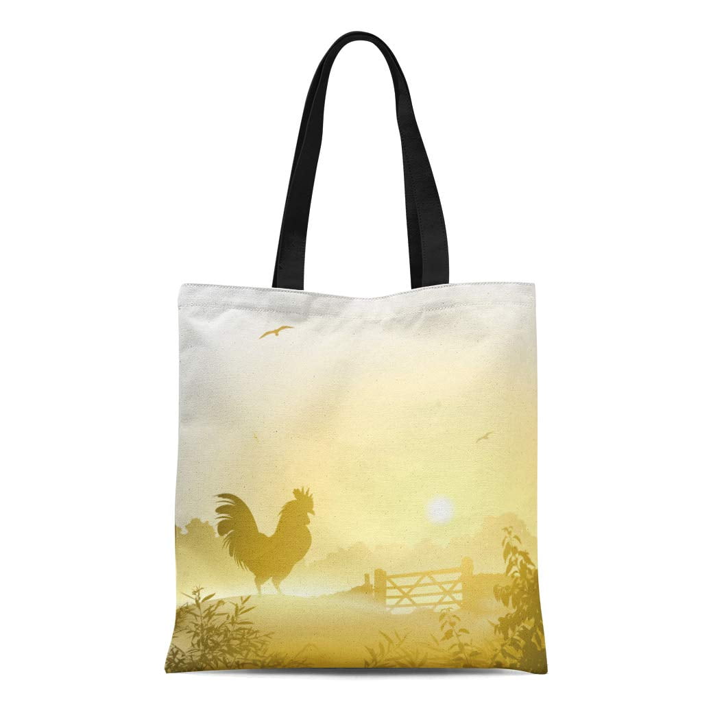 KDAGR Canvas Bag Resuable Tote Grocery Shopping Bags Farm Misty Morning ...