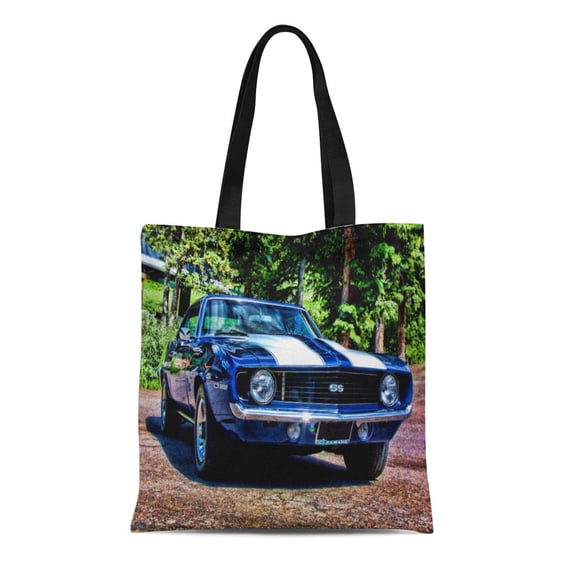 KDAGR Canvas Tote Bag 1969 Chevy Camaro Super Sport Z28 Muscle Car Rally Reusable Handbag Shoulder Grocery Shopping Bags