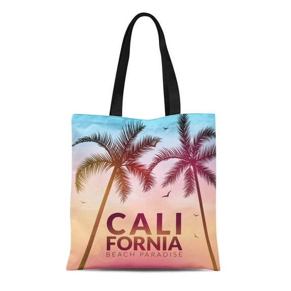 KDAGR Canvas Tote Bag Abstract California Palm Beach Summer Tropical Paradise Aloha America Durable Reusable Shopping Shoulder Grocery Bag