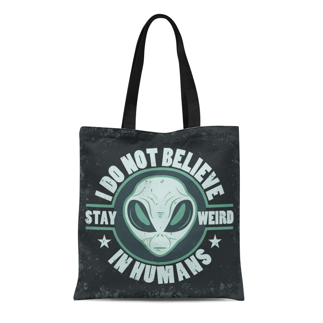 KDAGR Canvas Tote Bag Alien Face Humanoid Head Futuristic Space Invader ...