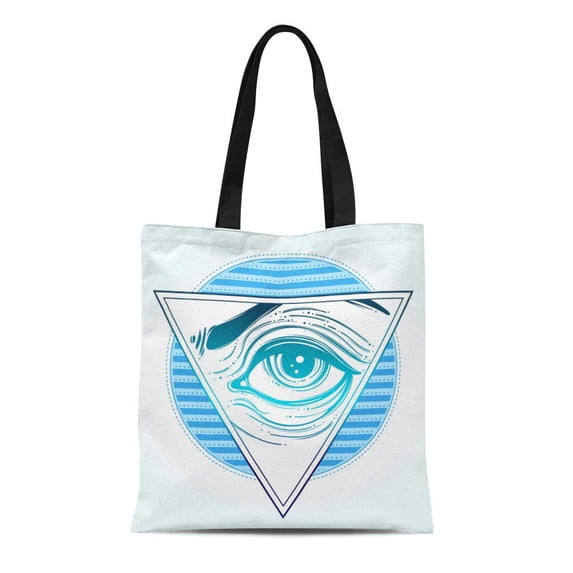 KDAGR Canvas Tote Bag All Seeing Eye Is Traingle Pyramid Symbol New World Reusable Shoulder Grocery Shopping Bags Handbag