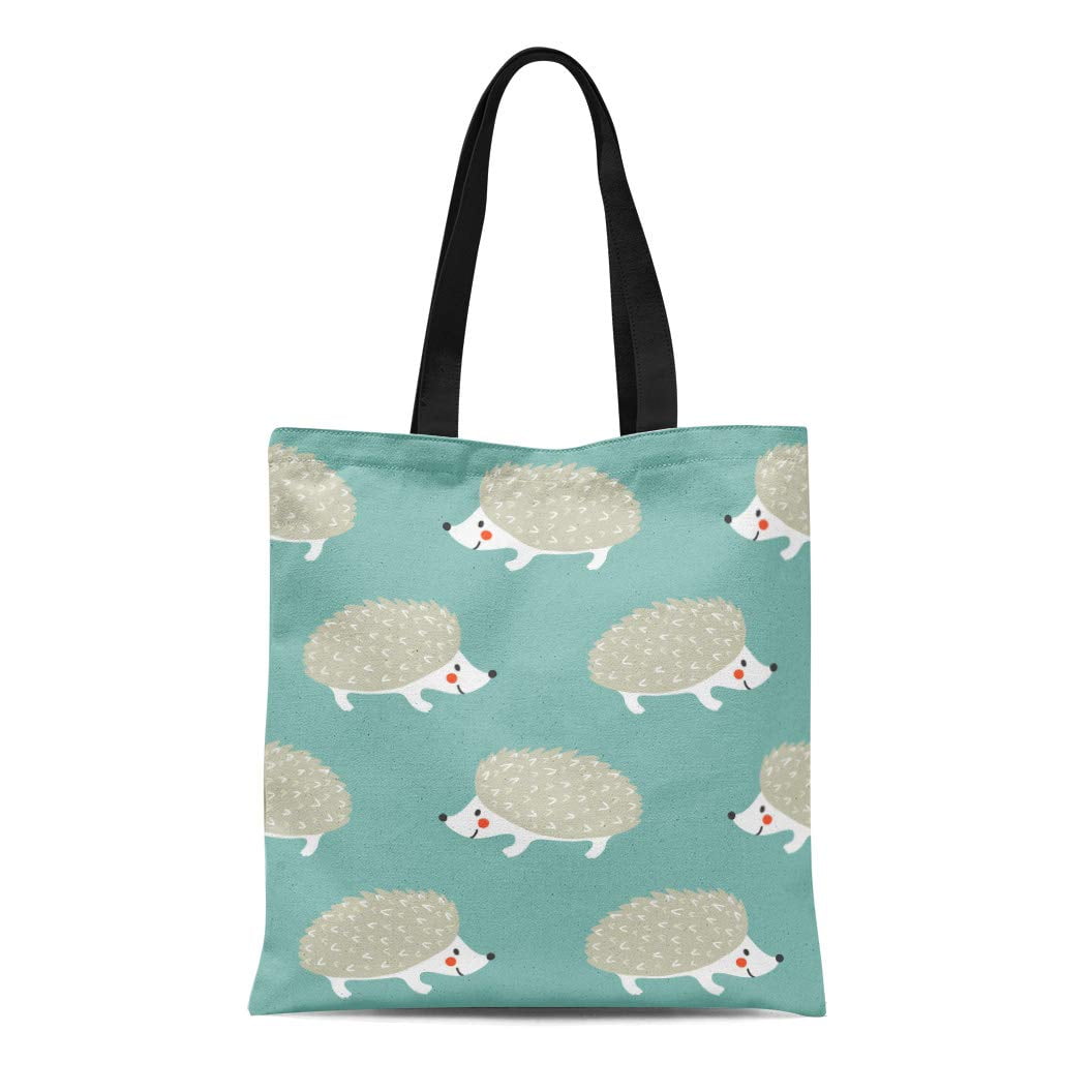 KDAGR Canvas Tote Bag Blue Cute Hedgehogs Childish Cartoon Characters