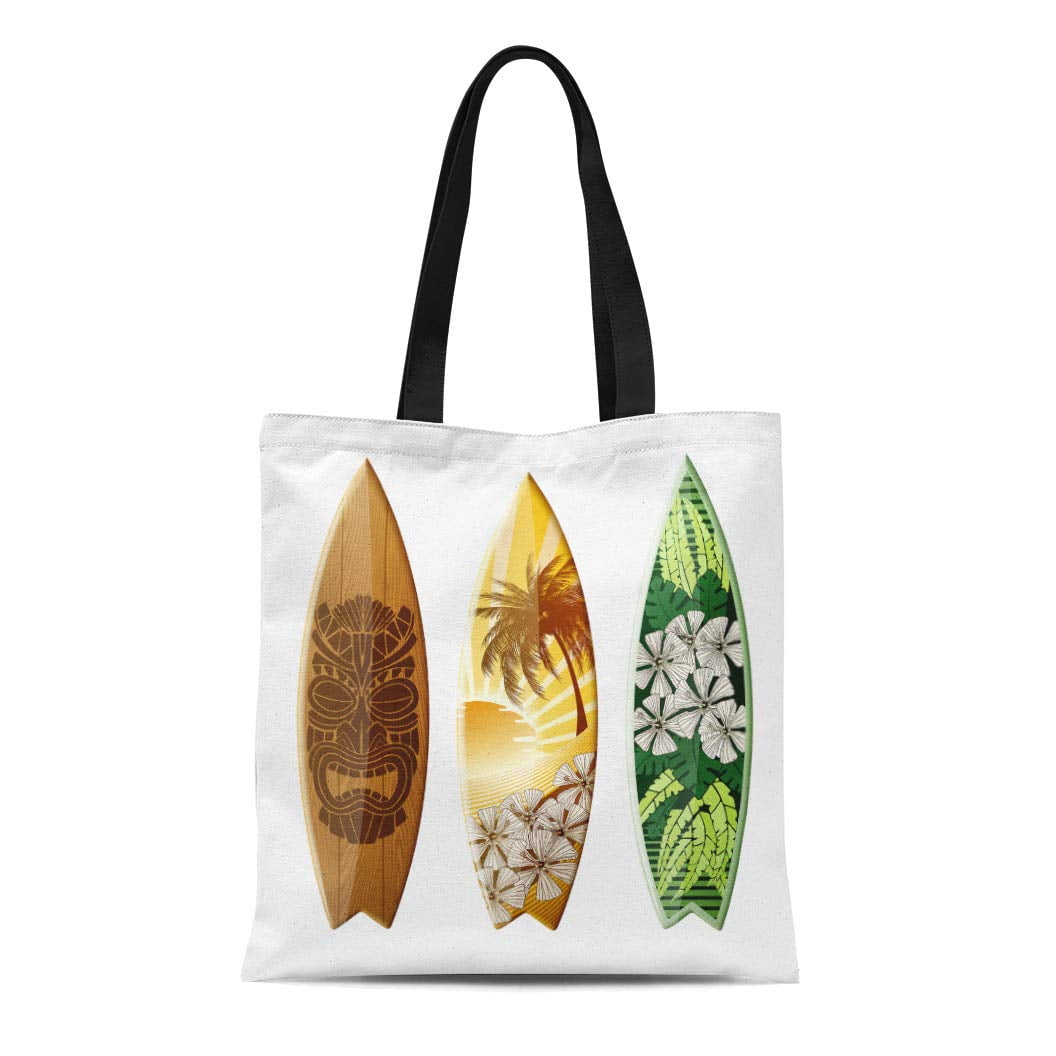 KDAGR Canvas Tote Bag Blue Surf of Surfboards Original Contains Colorful Board Tiki Reusable