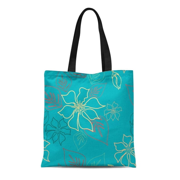 KDAGR Canvas Tote Bag Brown Flower Aloha Pattern Hawaiian Plumeria Tiki Luau Beach Reusable Shoulder Grocery Shopping Bags Handbag