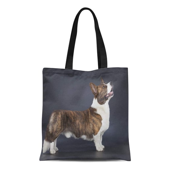 KDAGR Canvas Tote Bag Brown Welsh Corgi Cardigan on Adorable Beautiful Black Reusable Shoulder Grocery Shopping Bags Handbag