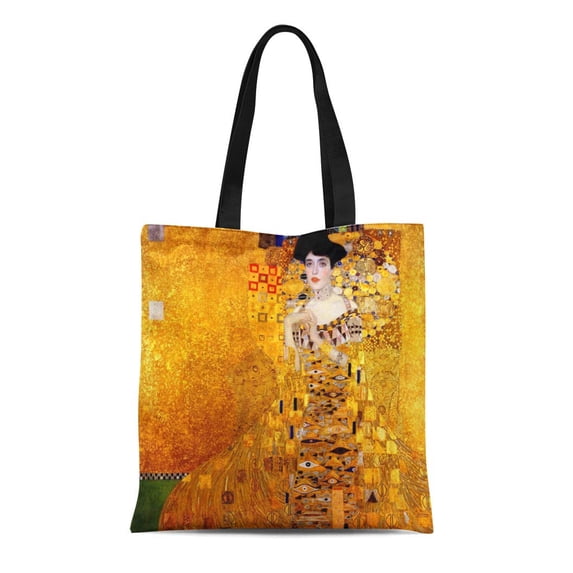 KDAGR Canvas Tote Bag Colorful Nouveau Gustav Klimt Portrait of Adele Bloch Vintage Reusable Handbag Shoulder Grocery Shopping Bags