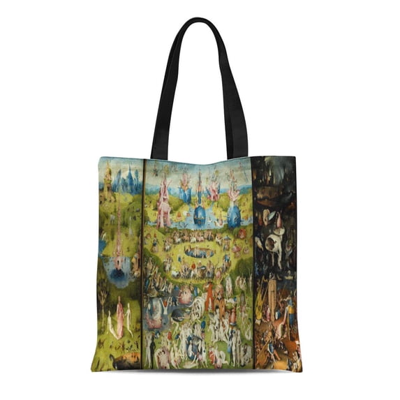 KDAGR Canvas Tote Bag Fantasy Hieronymus Bosch Vintage Surreal Painting Bestiary Artistic Renaissance Reusable Handbag Shoulder Grocery Shopping Bags