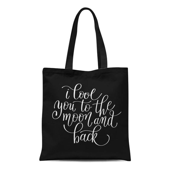KDAGR Canvas Tote Bag I Love You to the Moon and Back Lettering Durable Reusable Shopping Shoulder Grocery Bag