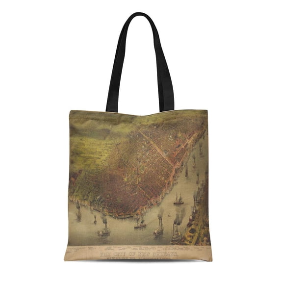 KDAGR Canvas Tote Bag Map the City of New Orleans Louisiana Old History Reusable Handbag Shoulder Grocery Shopping Bags