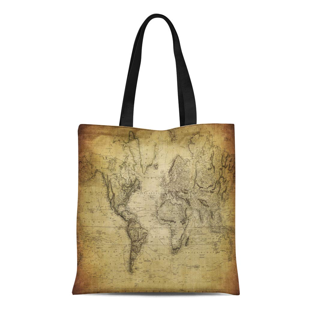 KDAGR Canvas Tote Bag Old Vintage Map of the World 1814 Antique Ancient Reusable Shoulder Grocery Shopping Bags Handbag - image 1 of 1