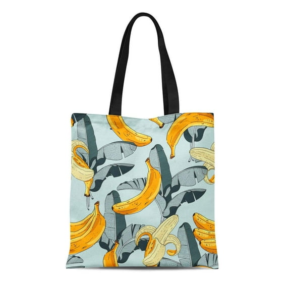 KDAGR Canvas Tote Bag Pattern Tropical Palm Leaves and Bananas Fruit Aloha Beach Reusable Shoulder Grocery Shopping Bags Handbag