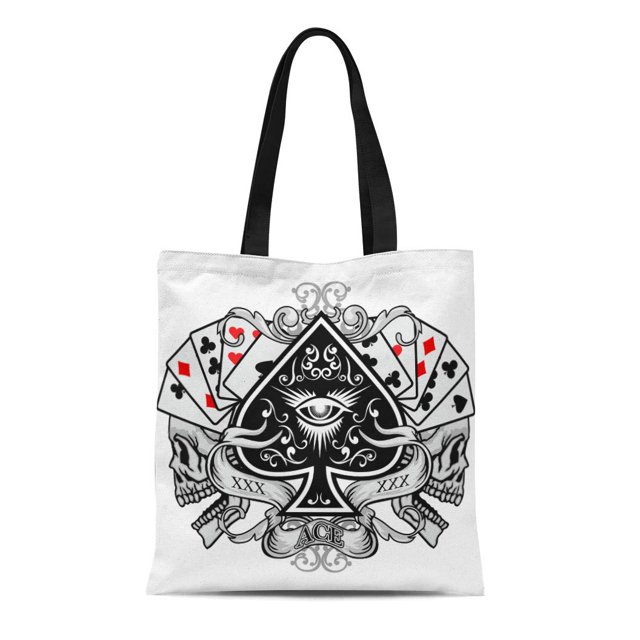 KDAGR Canvas Tote Bag Queen Gothic of Arms Skull and Ace Spades Vintage Reusable Shoulder Grocery Shopping Bags Handbag