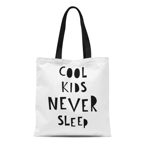 KDAGR Canvas Tote Bag Sign in English Cool Kids Never Sleep Children Black Reusable Shoulder Grocery Shopping Bags Handbag