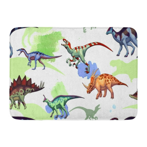 KDAGR Cartoon Dinosaurs Raptor Carnotaurus Stegosaurus Parasaurolophus Styracosaurus Tsintaosaurus Doormat Floor Rug Bath Mat 23.6x15.7 inch