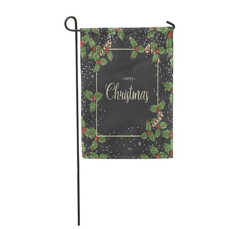 KDAGR Christmas Holly Leaves and Festive Candies on Black Lettering Garden Flag Decorative Flag House Banner 12x18 inch