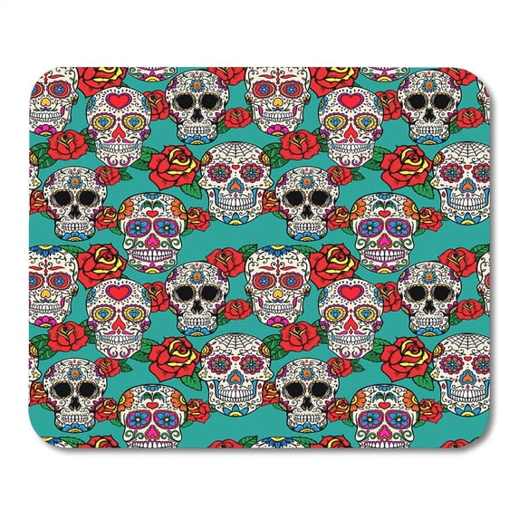 KDAGR Colorful Pattern Sugar Skulls and Roses Dia De Los Muertos Dead Day Calavera Mousepad Mouse Pad Mouse Mat 9x10 inch