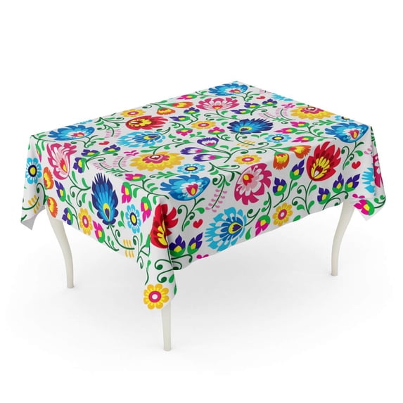 KDAGR Colorful Polish Folk Floral Pattern Wzory Lowickie Wycinanki Green Tablecloth Table Desk Cover Home Party Decor 52x70 inch
