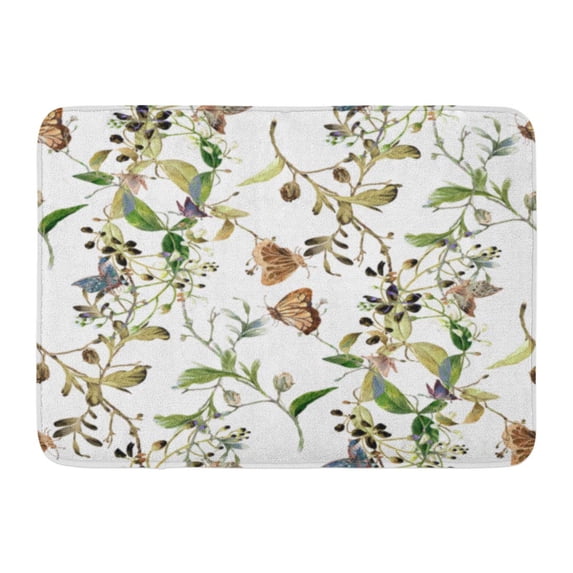 KDAGR Colorful Tropical Watercolor Painting of Leaf and Flowers on Green Orchid Rose Doormat Floor Rug Bath Mat 23.6x15.7 inch