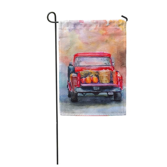 KDAGR Colorful Truck Autumn Harvest Red Car Pumpkin Watercolor Auto Garden Flag Decorative Flag House Banner 12x18 inch