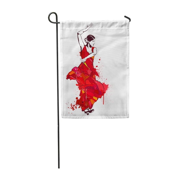 KDAGR Colorful Vintage Spanish Girl in Red Dress Dances Flamenco Garden Flag Decorative Flag House Banner 12x18 inch