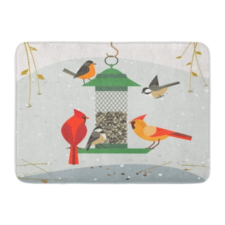 KDAGR Cute Birds Red Northern Cardinal Chickadee Robin Comic Cartoon Doormat Floor Rug Bath Mat 23.6x15.7 inch