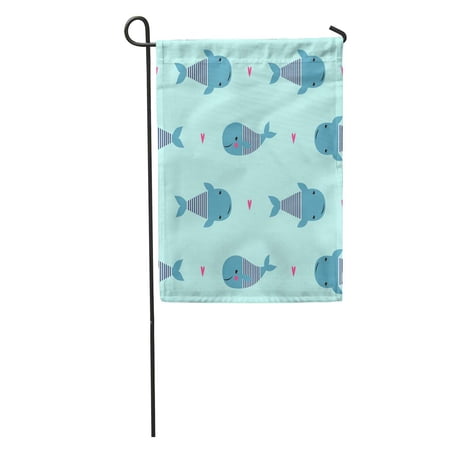 KDAGR Cute Cartoon Whales on Mint Green Sea Child Drawing Baby Garden Flag Decorative Flag House Banner 12x18 inch