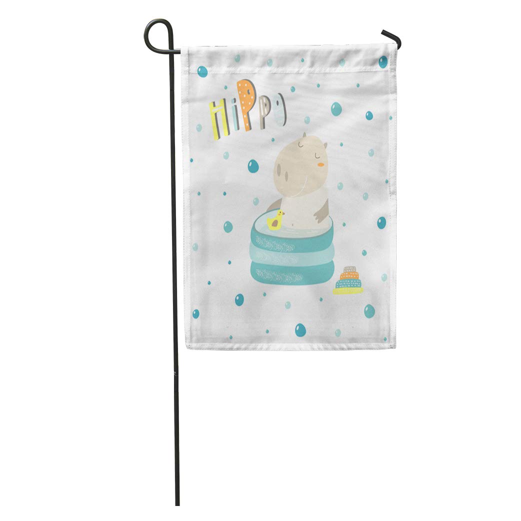 KDAGR Cute Hippo in Swimming Pool Yellow Duck for Children Bubbles Garden Flag Decorative Flag House Banner 12x18 inch - image 1 of 2