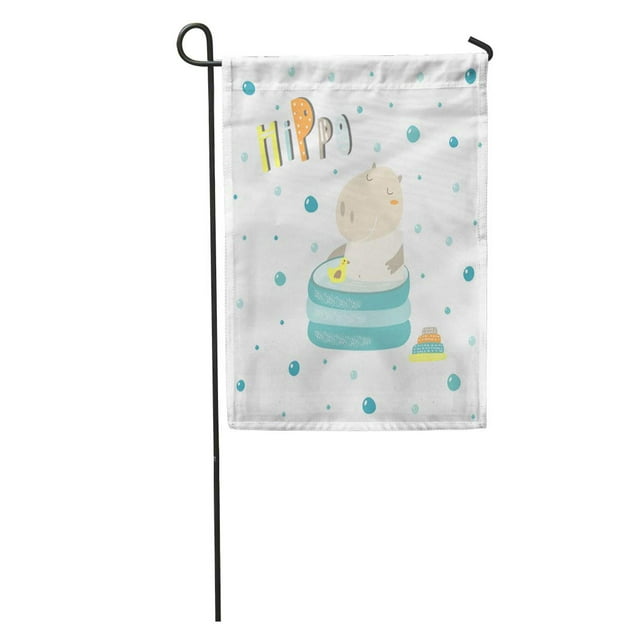 KDAGR Cute Hippo in Swimming Pool Yellow Duck for Children Bubbles Garden Flag Decorative Flag House Banner 12x18 inch