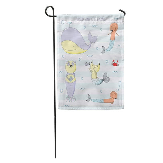 KDAGR Cute Whale Mermaid Cat Dachshunds Panda Fish Crab Swimming Garden Flag Decorative Flag House Banner 12x18 inch