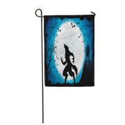 KDAGR Dark Halloween Moon on Blue Sky Castle and Werewolf Garden Flag Decorative Flag House Banner 28x40 inch