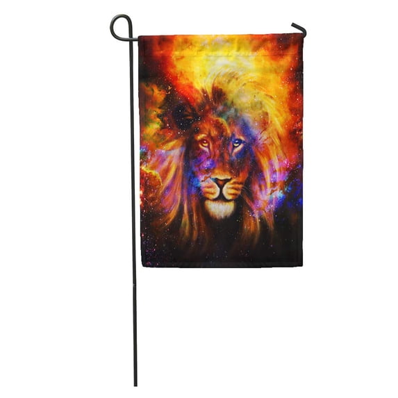KDAGR Face Portrait Lion in Cosmic Space Eye Contact Galaxy King Garden Flag Decorative Flag House Banner 28x40 inch