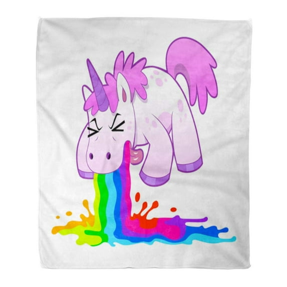 KDAGR Flannel Throw Blanket Colorful Vomit Pink Funny Unicorn Pukes Liquid Rainbow Crazy Cartoon 50x60 Inch Lightweight Cozy Plush Fluffy Warm Fuzzy Soft