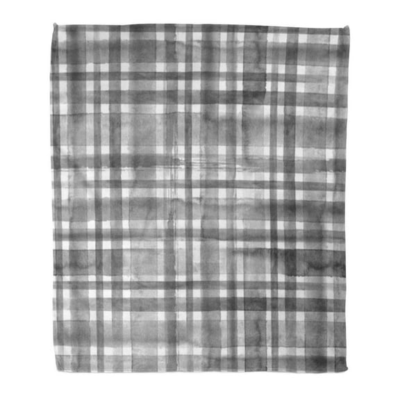 KDAGR Flannel Throw Blanket Gray Watercolour Stripes Black White Gingham Tartan Plaid Pattern Printing Abstract Geometric Watercolor Drawn 58x80 Inch Lightweight Cozy Plush Fluffy Warm Fuzzy Soft