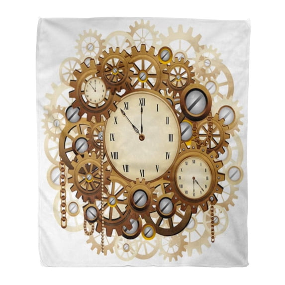 KDAGR Flannel Throw Blanket Steam Antique Steampunk Clocks and Gears Punk Clockwork Machinery Soft for Bed Sofa and Couch 58x80 Inches