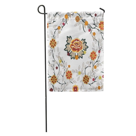 KDAGR Floral Folk Big Flower Like Embroidered Peony Small Red Yellow Garden Flag Decorative Flag House Banner 28x40 inch