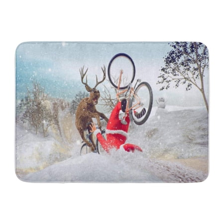KDAGR Funny Lame and Bad Santa Claus on Bicycle Friend Doormat Floor Rug Bath Mat 30x18 inch