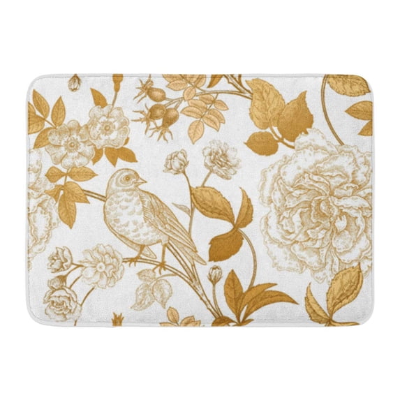 KDAGR Garden Flowers Roses Peonies and Dog Bird on Branches Doormat Floor Rug Bath Mat 30x18 inch