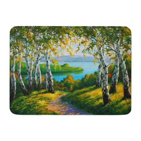 KDAGR Gray Autumn Forest Landscape Birches and River Oil Doormat Floor Rug Bath Mat 23.6x15.7 inch