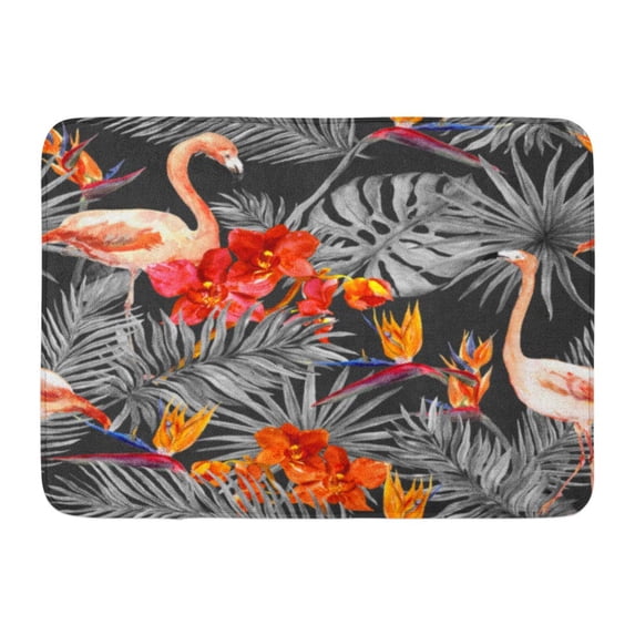 KDAGR Gray Palm Flamingo Tropical Leaves and Exotic Flowers at Monochrome Watercolor Pink Pattern Doormat Floor Rug Bath Mat 23.6x15.7 inch