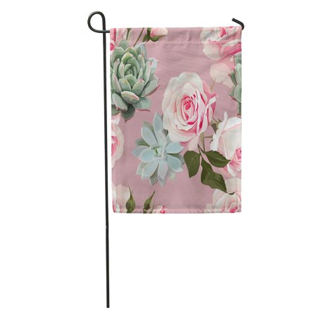 KDAGR Green Agave Succulents and Roses of Floral Dusty Pink Flowered Garden Flag Decorative Flag House Banner 28x40 inch