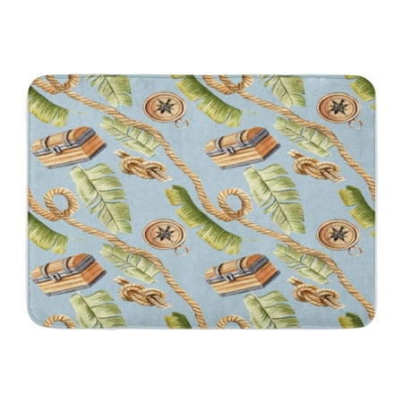 KDAGR Green Banana Tropical Pirate Jungle Rope Chest Blue Watercolor Botanical Doormat Floor Rug Bath Mat 23.6x15.7 inch
