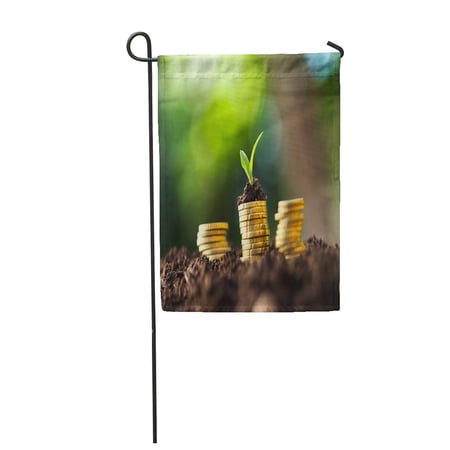 KDAGR Green Development Golden Coins in Soil Young Plant Money Growth Garden Flag Decorative Flag House Banner 12x18 inch