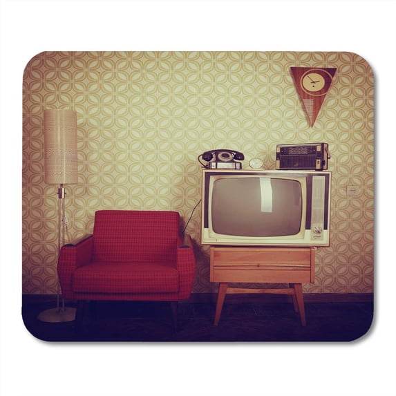 KDAGR Green Vintage Room with Old Fashioned Armchair Retro Tv Phone Clocks Radio Player and Standart Lamp Red Mousepad Mouse Pad Mouse Mat 9x10 inch