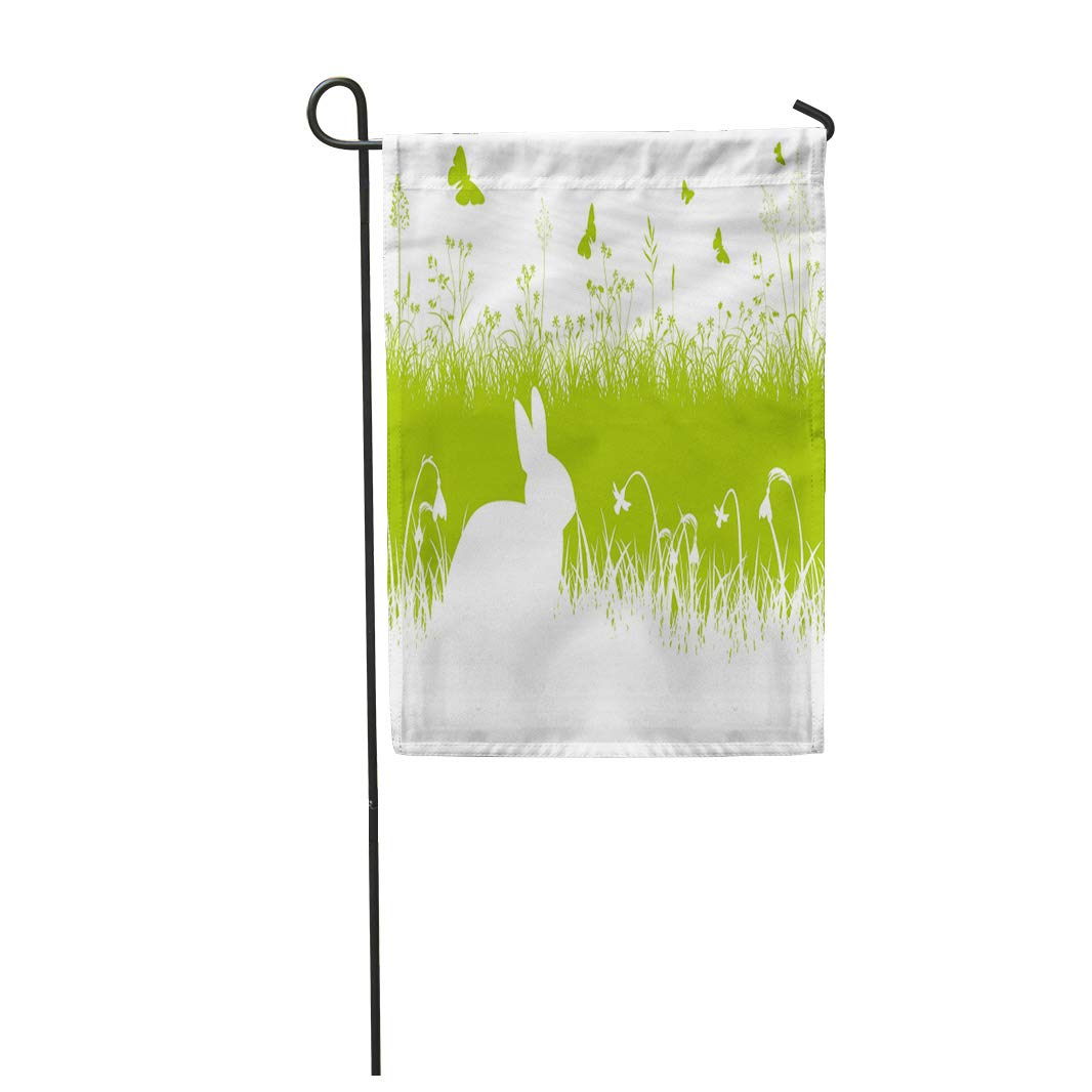 KDAGR Green and White Easter Grassland Bunny Butterfly Snowdrops Fresh Garden Flag Decorative Flag House Banner 12x18 inch - image 1 of 1