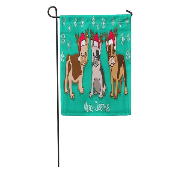 KDAGR Happy New Year Abstract Cute French Bulldog in Santa Hat Garden Flag Decorative Flag House Banner 28x40 inch