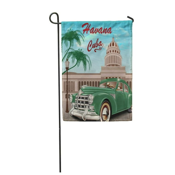 KDAGR Havana Cuba Retro Car Vintage Sign Travel 1950S 1960S 1970S Garden Flag Decorative Flag House Banner 28x40 inch
