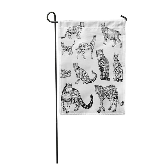 KDAGR Jaguar Sketch Clouded Leopard Bengal Cat Serval Lynx and Snow Outline Garden Flag Decorative Flag House Banner 28x40 inch